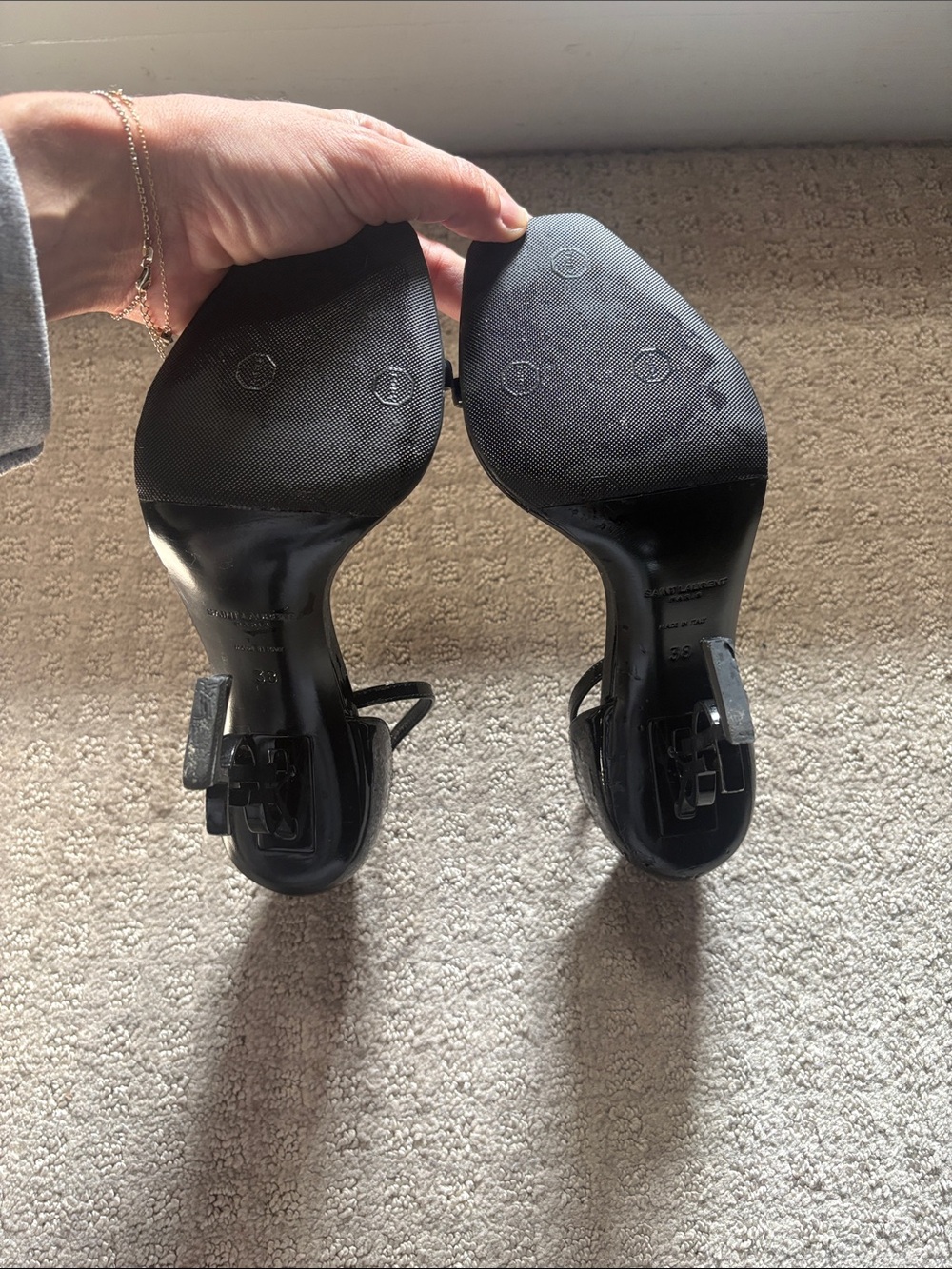 Saint Laurent YSL Black Patent Leather Ankle-Strap Heels - Picture 8 of 8
